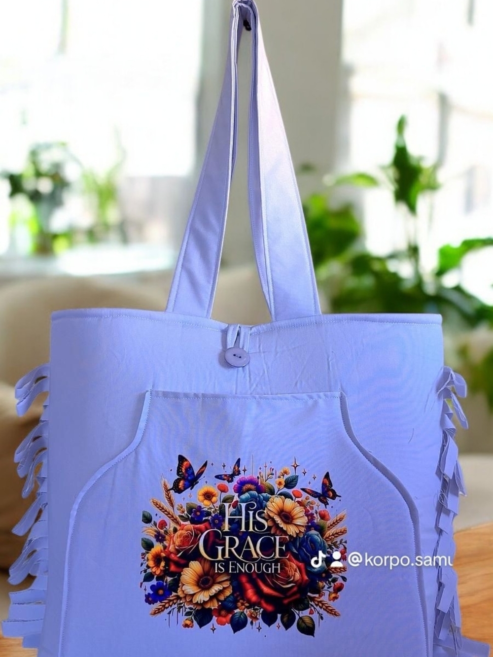 Lavender Floral Tote Bag with 'His Grace' Print